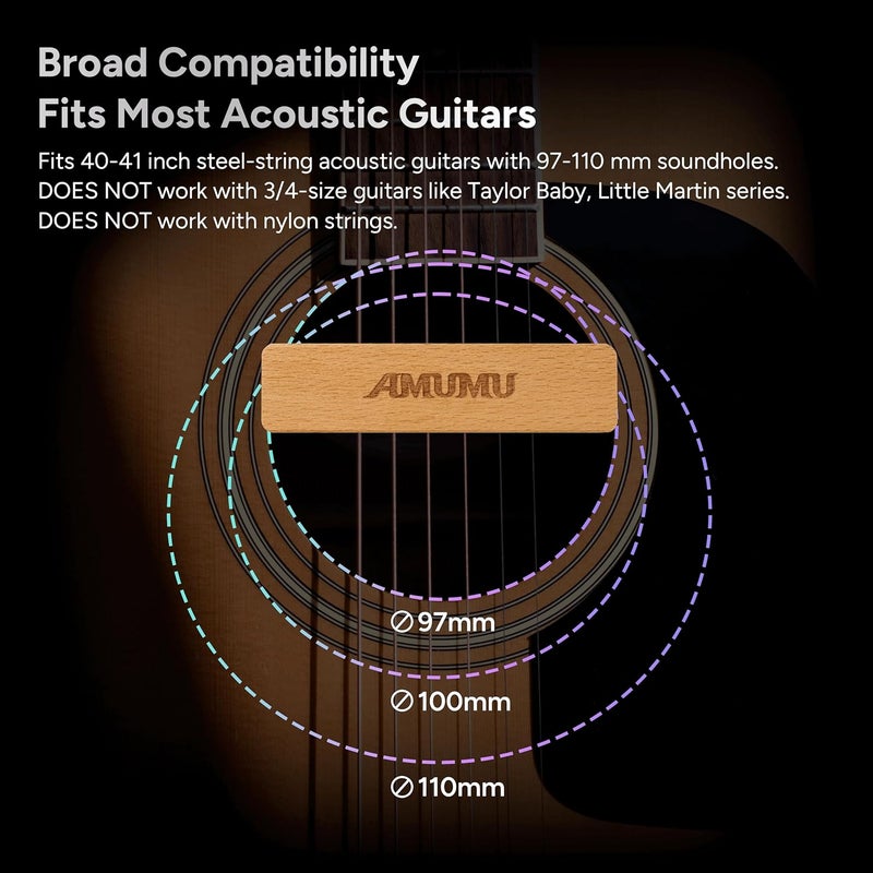 Amumu SP30 Woody Magnetic Soundhole Pickup with Rare Earth Neodymium Magnet for Steel String Acoustic Guitars – Single Coil, Passive, Battery-Free, Clear & Balanced Acoustic Tone - Image 2